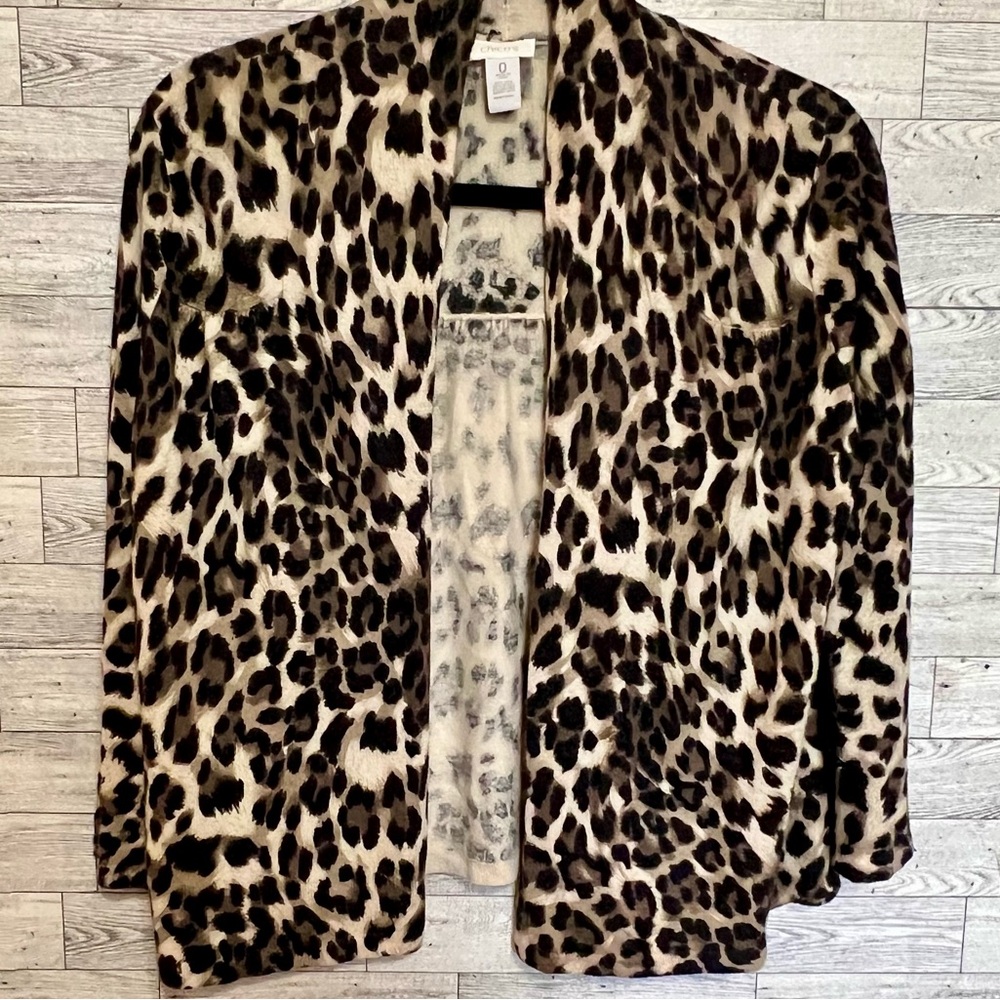 Chicos Animal Print Open‎ Front Cardigan Size 0 Chic Bohemian Versatile Soft